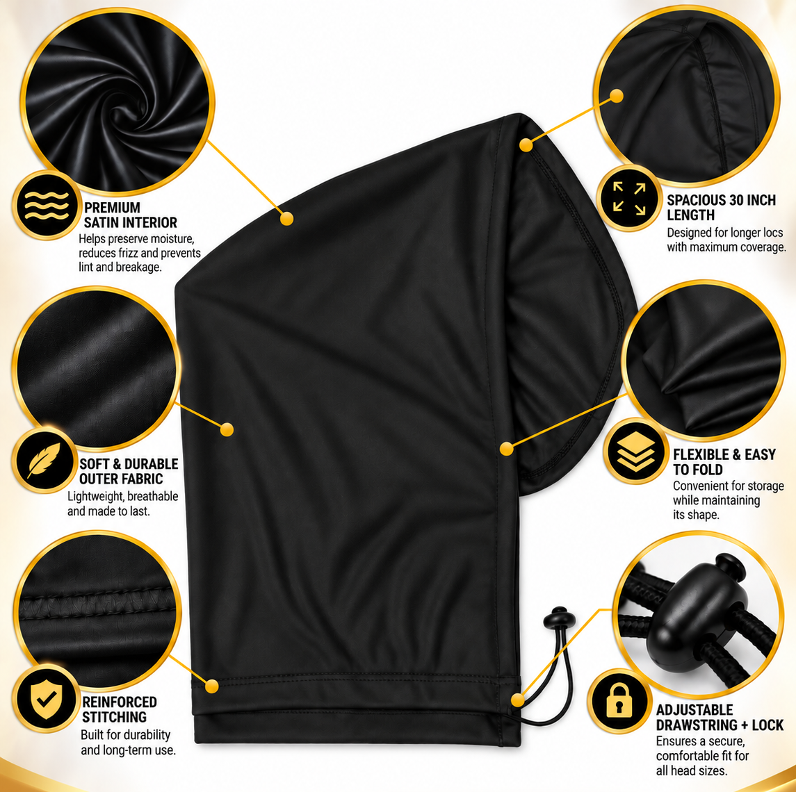 Solid Black - Extended Length Loc Cap