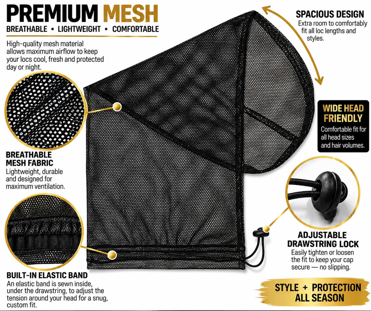 Black Mesh Loc Cap - Extended Length