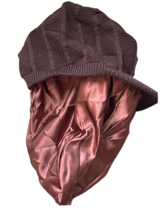 Brown Satin Insulated Beanie