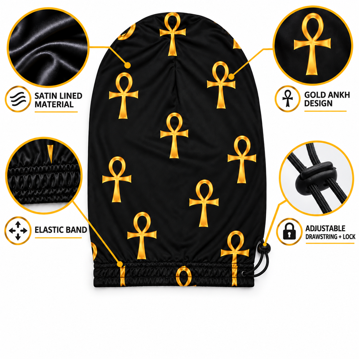 Black & Gold Ankh Loc Cap