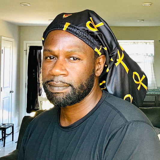 Black & Gold Ankh Loc Cap
