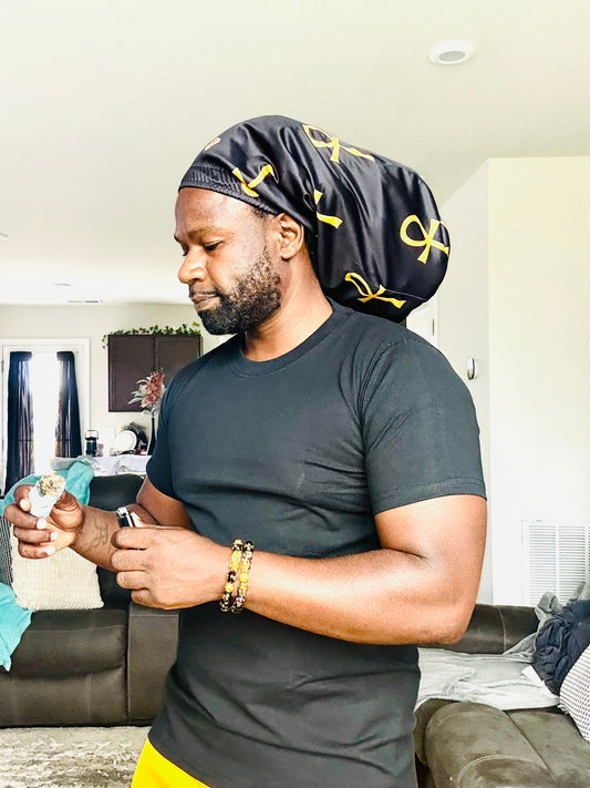 Black & Gold Ankh Loc Cap