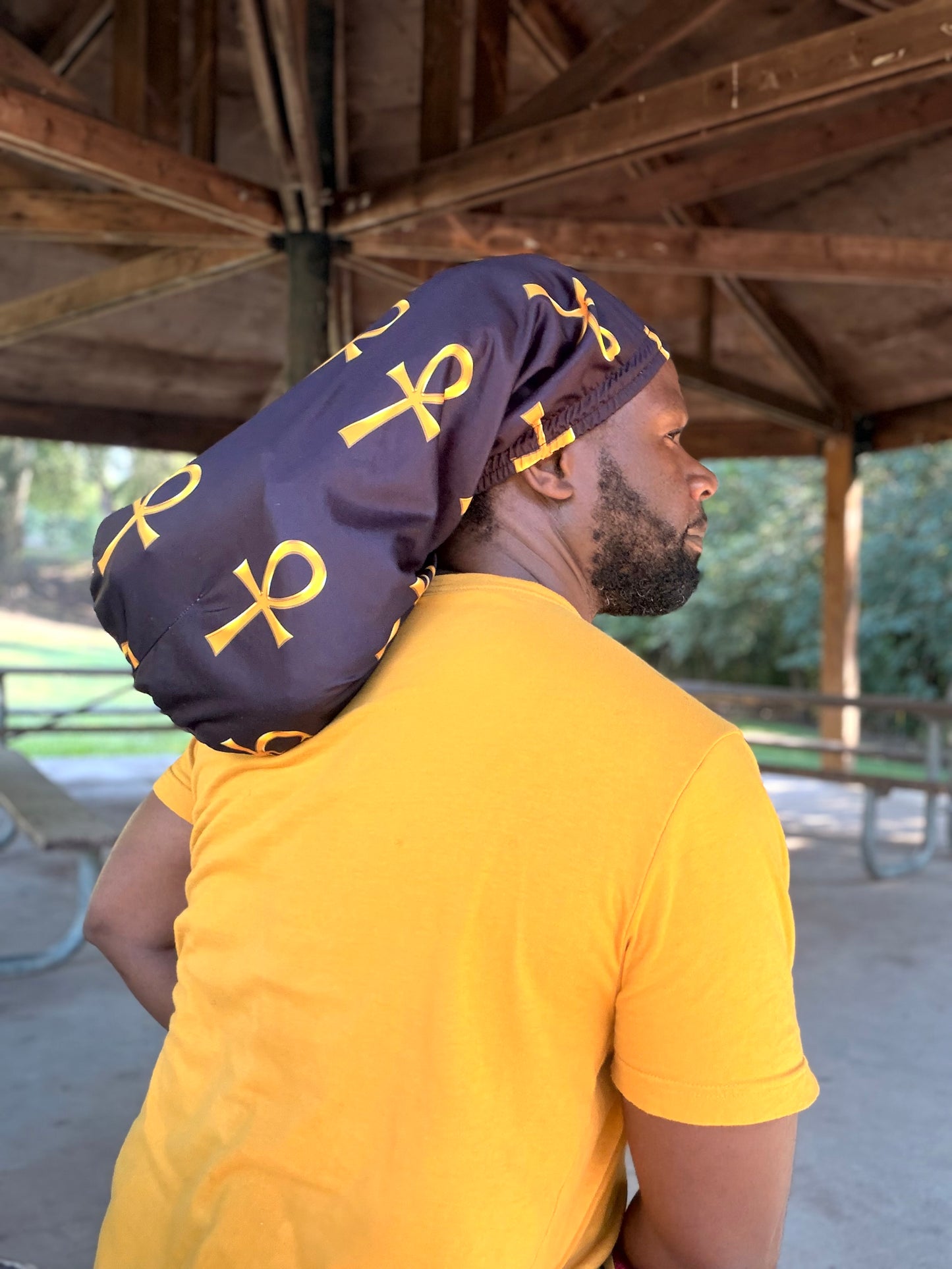 Black & Gold Ankh Loc Cap