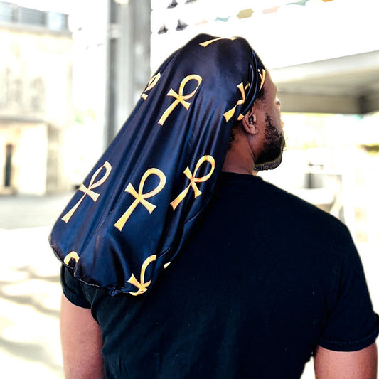 Black & Gold Ankh Loc Cap