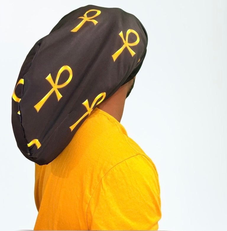 Black & Gold Ankh Loc Cap