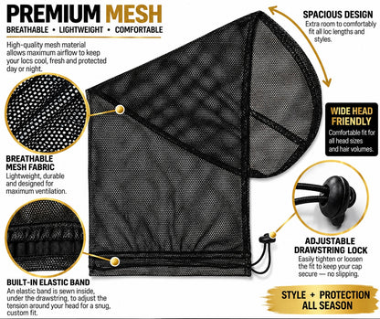 Black Mesh Loc Cap - Extended Length
