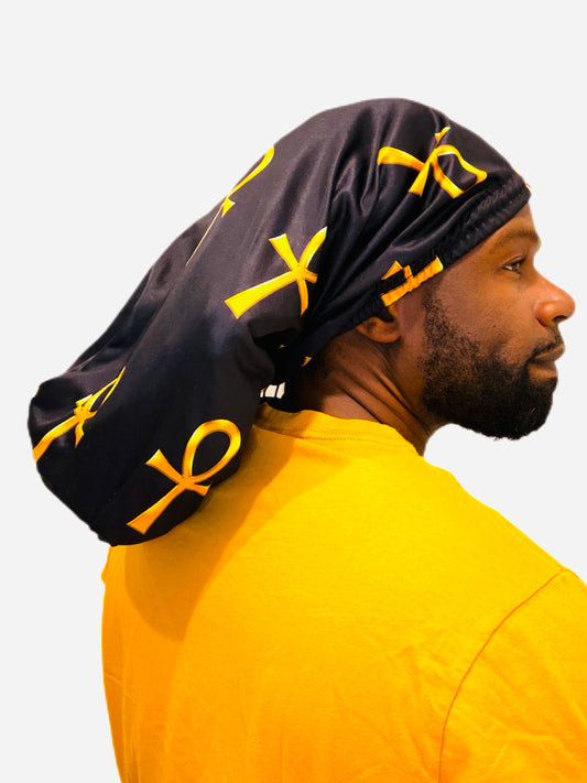 Black & Gold Ankh Loc Cap