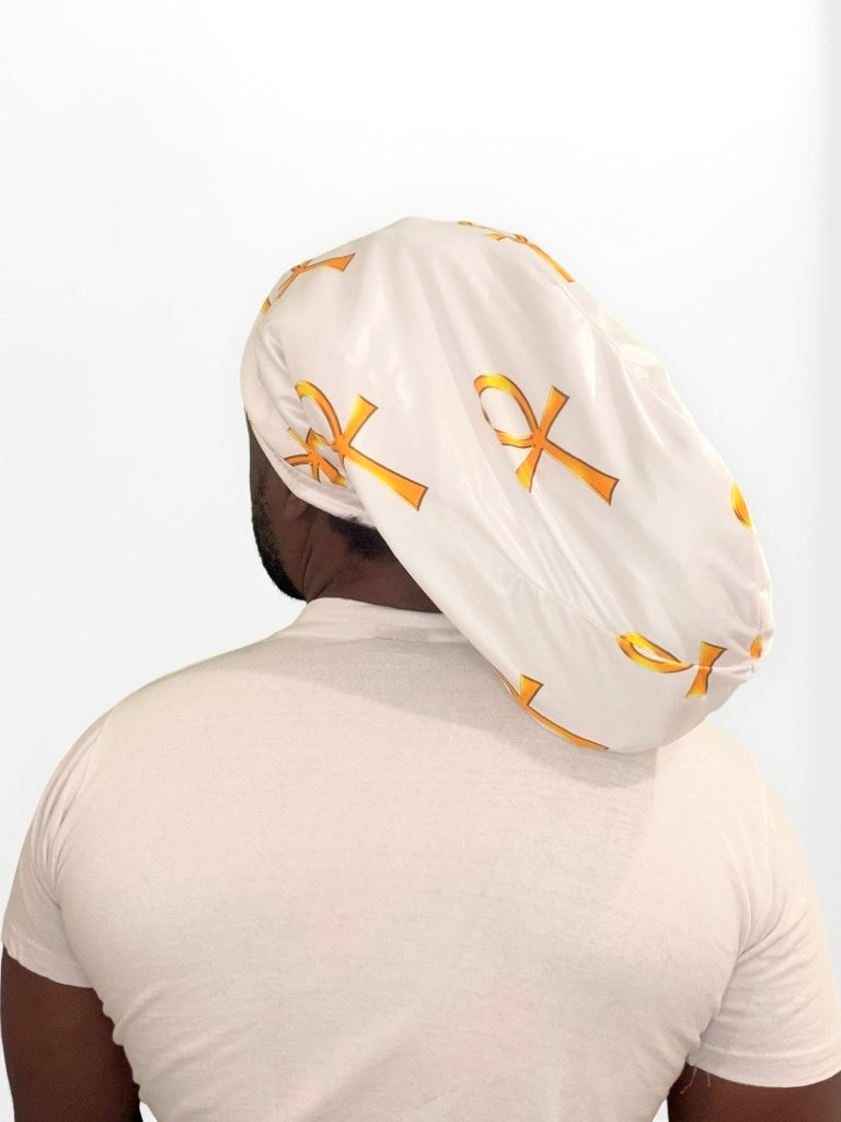 White & Gold Ankh Loc Cap