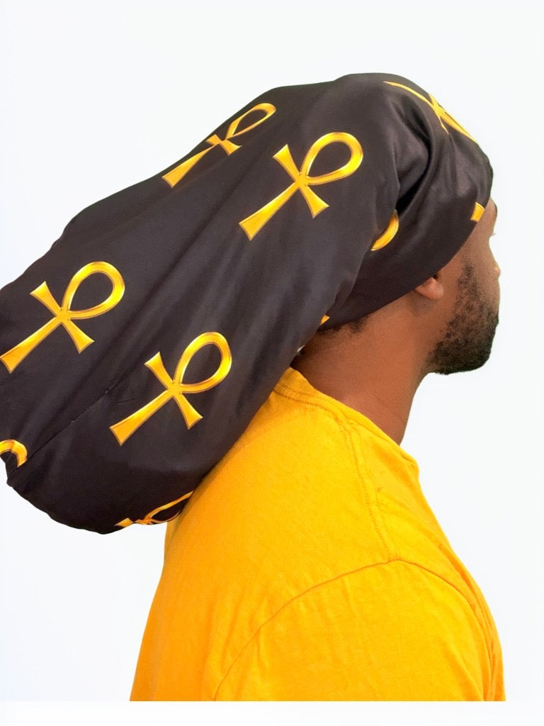 Black & Gold Ankh Loc Cap