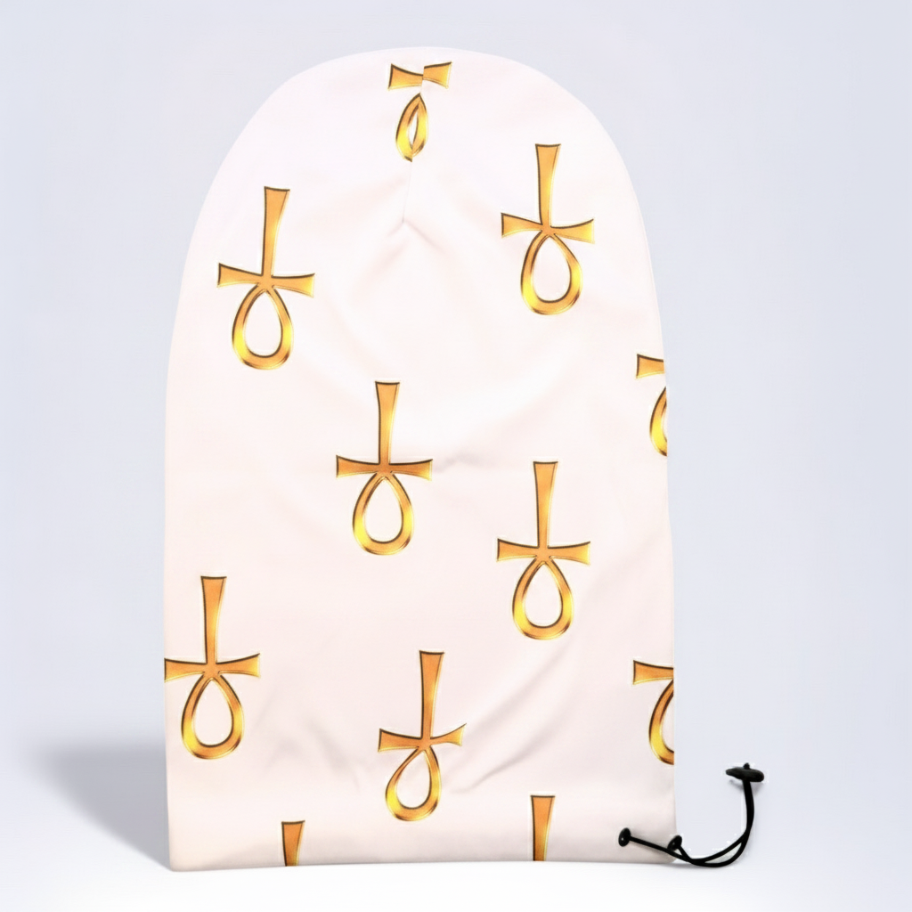 White & Gold Ankh Loc Cap