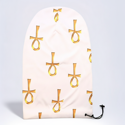 White & Gold Ankh Loc Cap