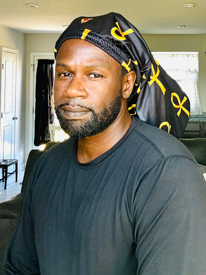 Black & Gold Ankh Loc Cap